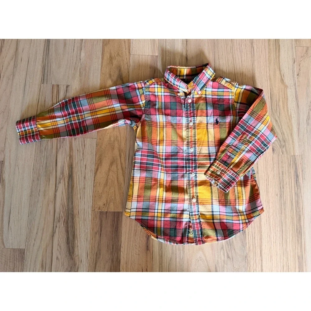 Polo Ralph Lauren Boys Plaid Button Down Shirt Size 4 LS Fall Pumpkin Patch